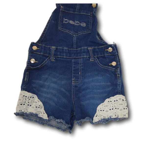 Baby Girls Bebe Toddler Lace Detail Denim Jean Overalls Size: Small- S(7/8) - Picture 3 of 5